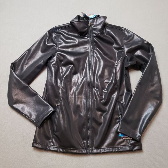 Columbia Omni-Heat waterproof black moto jacket, size large Faux Leather Sz L - Picture 1 of 14